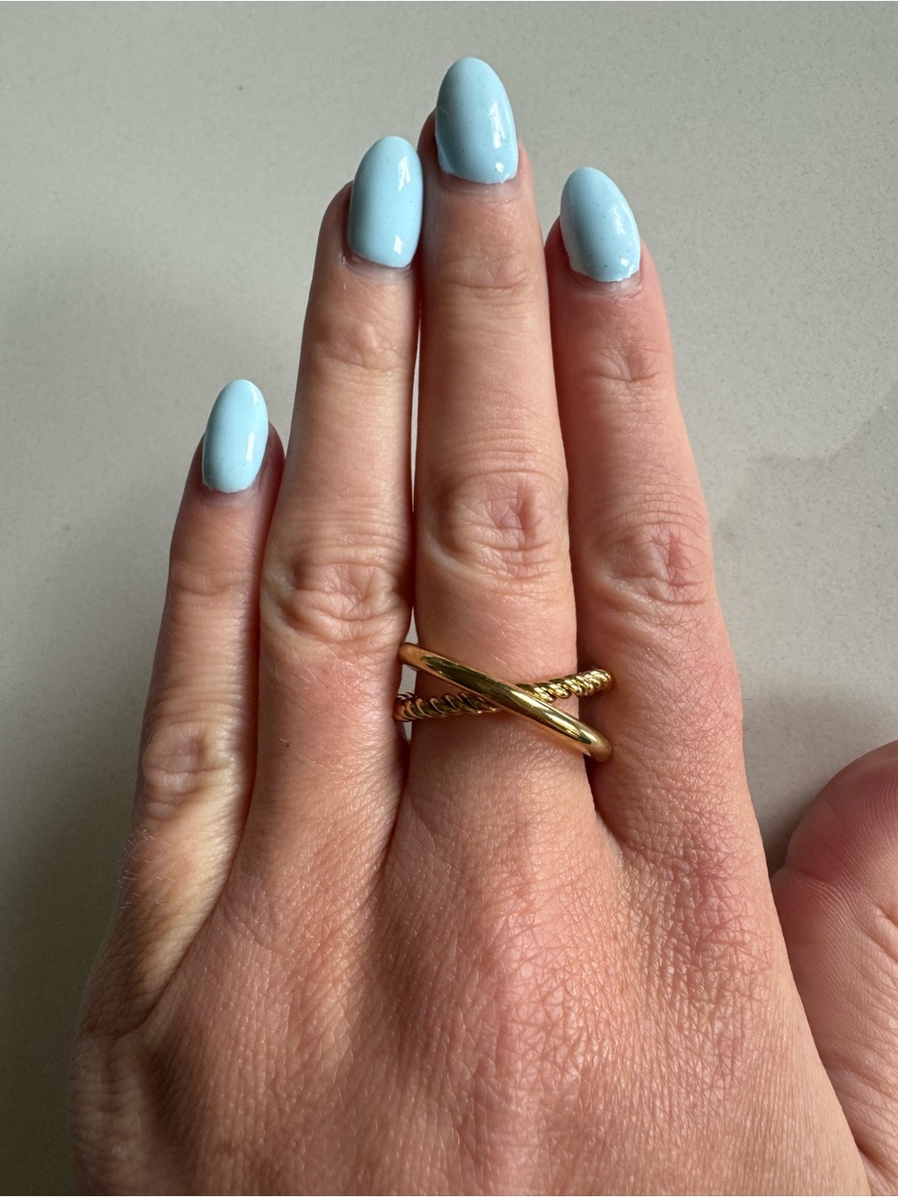 Aqua Intertwined Gold Crossover Ring